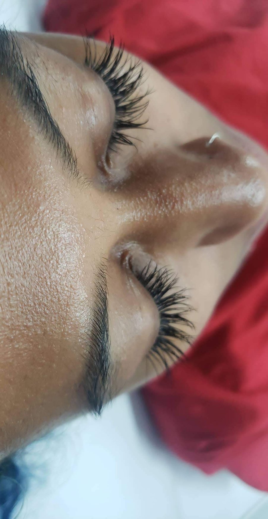 Close-up of finished eyelash extensions